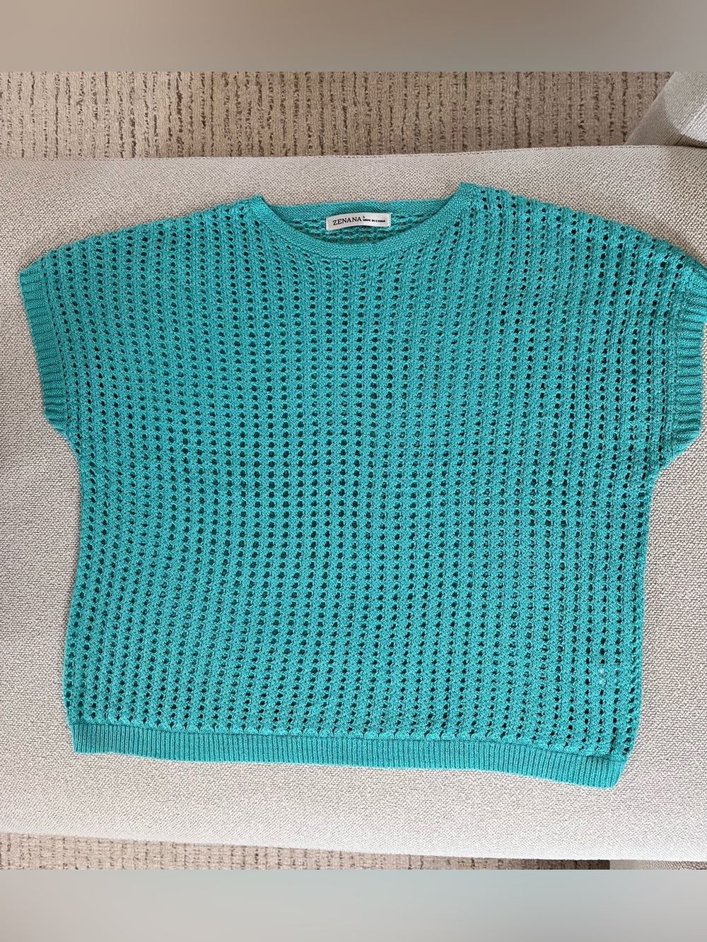 Zenana Turquoise Open Weave short sleeve summer sweater.  Size Small NWOT - Picture 3 of 12
